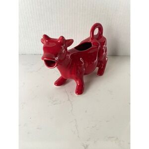 Vintage  Red Ceramic Cow Creamer Glossy Glazed Farmhouse Kitchen Decor 7in